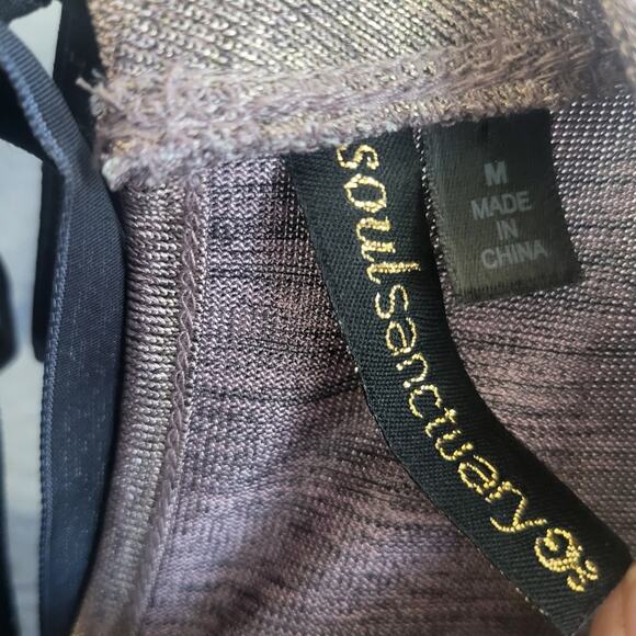 Soul Sanctuary Purple & Gold Metallic Long Flair Sleeve Top with Tie Neck - M - Picture 4 of 5